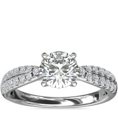 14k 白金双排尖顶密钉钻石订婚戒指（1/4 克拉总重量）